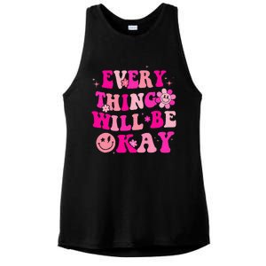 Everything Will Be Okay Breast Cancer Awareness Pink Retro Ladies PosiCharge Tri-Blend Wicking Tank