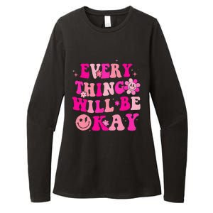 Everything Will Be Okay Breast Cancer Awareness Pink Retro Womens CVC Long Sleeve Shirt