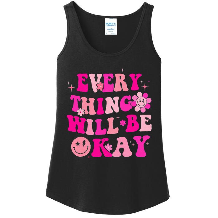 Everything Will Be Okay Breast Cancer Awareness Pink Retro Ladies Essential Tank