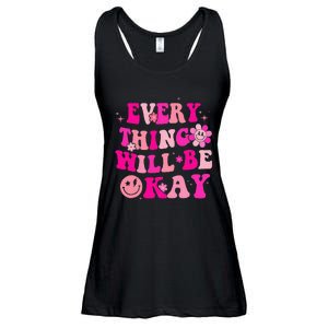 Everything Will Be Okay Breast Cancer Awareness Pink Retro Ladies Essential Flowy Tank