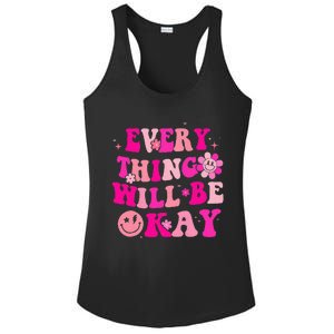 Everything Will Be Okay Breast Cancer Awareness Pink Retro Ladies PosiCharge Competitor Racerback Tank