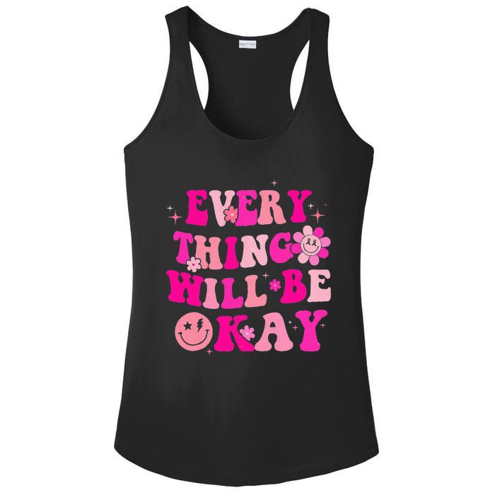 Everything Will Be Okay Breast Cancer Awareness Pink Retro Ladies PosiCharge Competitor Racerback Tank