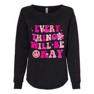 Everything Will Be Okay Breast Cancer Awareness Pink Retro Womens California Wash Sweatshirt