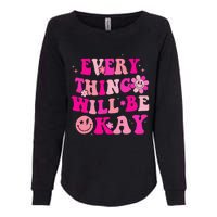 Everything Will Be Okay Breast Cancer Awareness Pink Retro Womens California Wash Sweatshirt