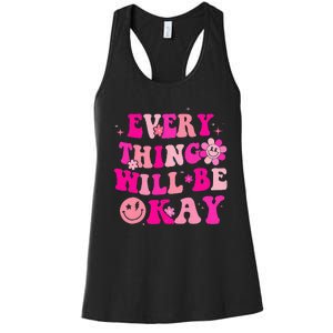 Everything Will Be Okay Breast Cancer Awareness Pink Retro Women's Racerback Tank