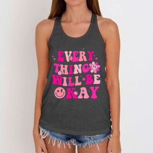 Everything Will Be Okay Breast Cancer Awareness Pink Retro Women's Knotted Racerback Tank