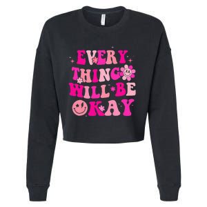 Everything Will Be Okay Breast Cancer Awareness Pink Retro Cropped Pullover Crew