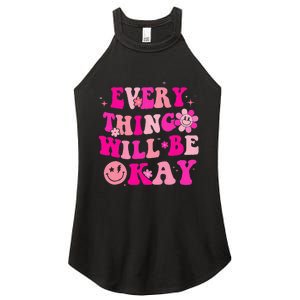 Everything Will Be Okay Breast Cancer Awareness Pink Retro Women's Perfect Tri Rocker Tank