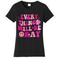 Everything Will Be Okay Breast Cancer Awareness Pink Retro Women's T-Shirt