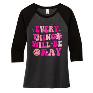 Everything Will Be Okay Breast Cancer Awareness Pink Retro Women's Tri-Blend 3/4-Sleeve Raglan Shirt