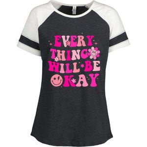 Everything Will Be Okay Breast Cancer Awareness Pink Retro Enza Ladies Jersey Colorblock Tee