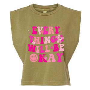 Everything Will Be Okay Breast Cancer Awareness Pink Retro Garment-Dyed Women's Muscle Tee