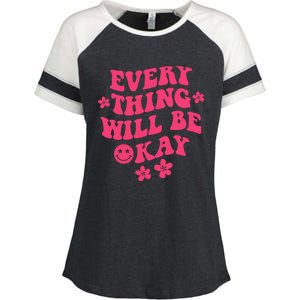 Everything Will Be Okay Positive Quote With Words On Back Enza Ladies Jersey Colorblock Tee