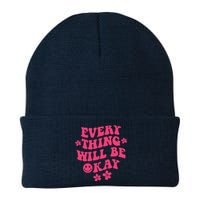 Everything Will Be Okay Positive Quote With Words On Back Knit Cap Winter Beanie