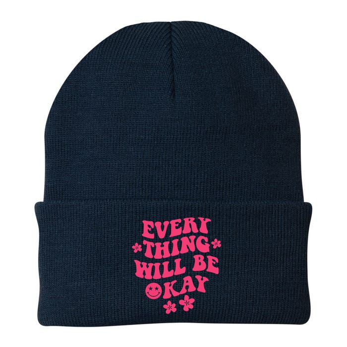 Everything Will Be Okay Positive Quote With Words On Back Knit Cap Winter Beanie