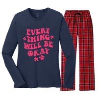 Everything Will Be Okay Positive Quote With Words On Back Women's Long Sleeve Flannel Pajama Set 