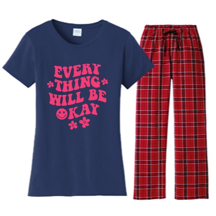 Everything Will Be Okay Positive Quote With Words On Back Women's Flannel Pajama Set