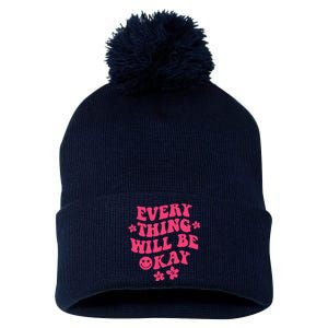 Everything Will Be Okay Positive Quote With Words On Back Pom Pom 12in Knit Beanie