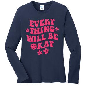 Everything Will Be Okay Positive Quote With Words On Back Ladies Long Sleeve Shirt