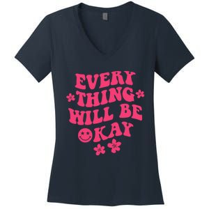 Everything Will Be Okay Positive Quote With Words On Back Women's V-Neck T-Shirt