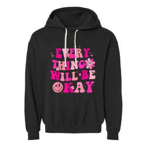 Everything Will Be Okay Breast Cancer Awareness  Pink Retro Garment-Dyed Fleece Hoodie