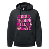 Everything Will Be Okay Breast Cancer Awareness  Pink Retro Performance Fleece Hoodie