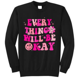 Everything Will Be Okay Breast Cancer Awareness  Pink Retro Sweatshirt