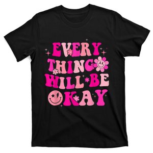 Everything Will Be Okay Breast Cancer Awareness  Pink Retro T-Shirt