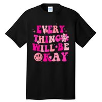 Everything Will Be Okay Breast Cancer Awareness  Pink Retro Tall T-Shirt