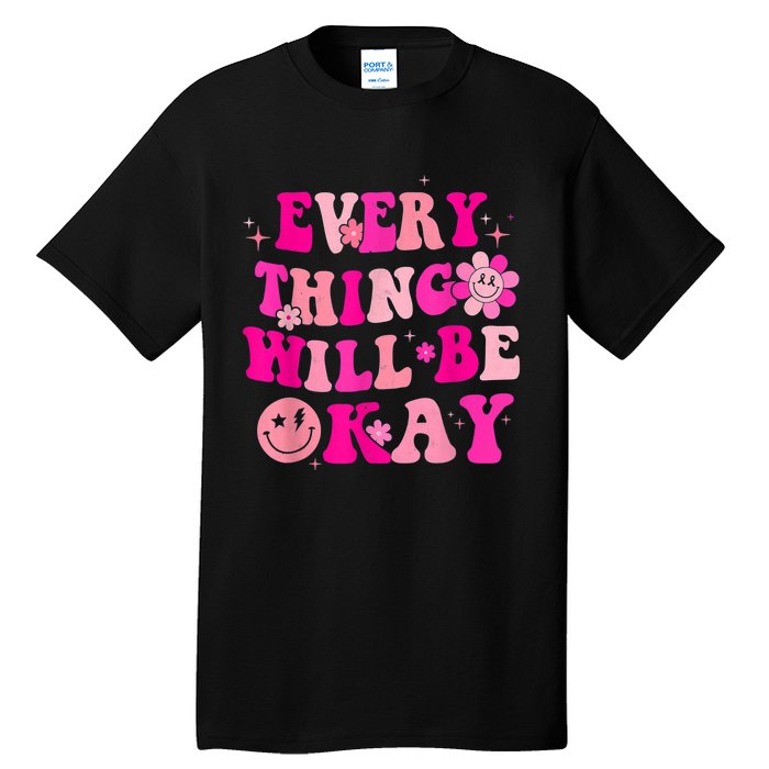 Everything Will Be Okay Breast Cancer Awareness  Pink Retro Tall T-Shirt