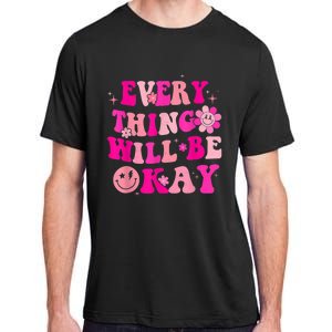 Everything Will Be Okay Breast Cancer Awareness  Pink Retro Adult ChromaSoft Performance T-Shirt