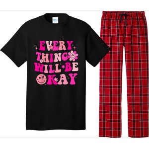 Everything Will Be Okay Breast Cancer Awareness  Pink Retro Pajama Set