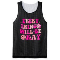 Everything Will Be Okay Breast Cancer Awareness  Pink Retro Mesh Reversible Basketball Jersey Tank