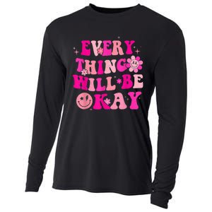 Everything Will Be Okay Breast Cancer Awareness  Pink Retro Cooling Performance Long Sleeve Crew