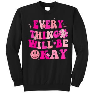 Everything Will Be Okay Breast Cancer Awareness  Pink Retro Tall Sweatshirt