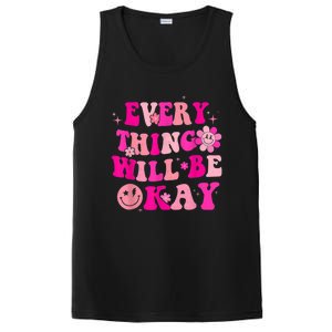 Everything Will Be Okay Breast Cancer Awareness  Pink Retro PosiCharge Competitor Tank