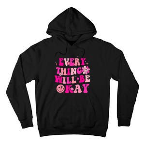 Everything Will Be Okay Breast Cancer Awareness  Pink Retro Tall Hoodie