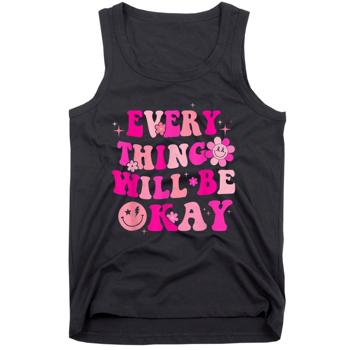 Everything Will Be Okay Breast Cancer Awareness  Pink Retro Tank Top