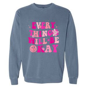 Everything Will Be Okay Breast Cancer Awareness  Pink Retro Garment-Dyed Sweatshirt