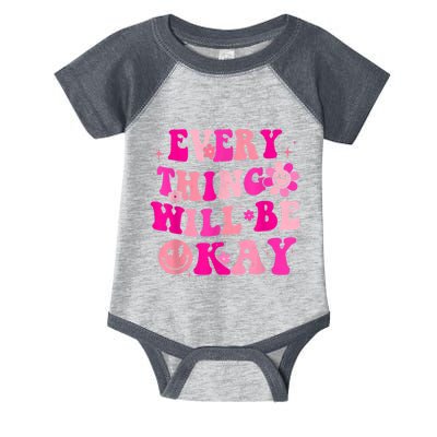 Everything Will Be Okay Breast Cancer Awareness  Pink Retro Infant Baby Jersey Bodysuit