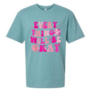 Everything Will Be Okay Breast Cancer Awareness  Pink Retro Sueded Cloud Jersey T-Shirt