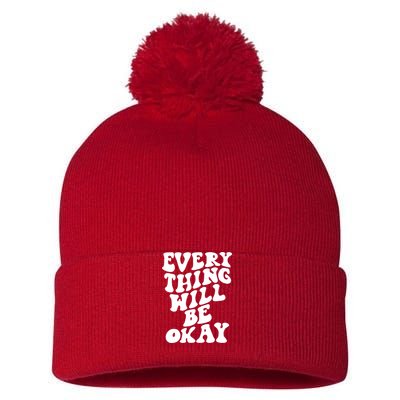 Everything Will Be Okay Pom Pom 12in Knit Beanie