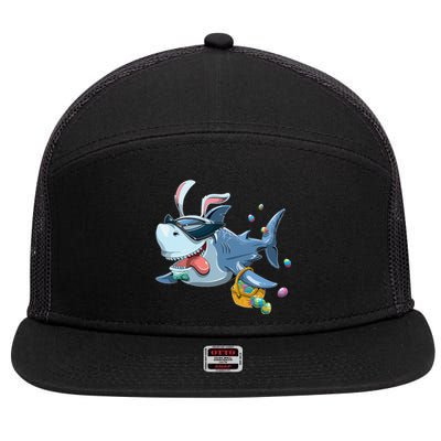 Easter With Cool Shark And Egg Basket 7 Panel Mesh Trucker Snapback Hat