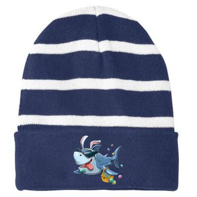 Easter With Cool Shark And Egg Basket Striped Beanie with Solid Band