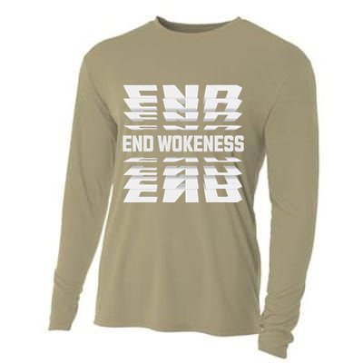 End Wokeness Conservative Political Humor Trump 2024 Funny Cooling Performance Long Sleeve Crew