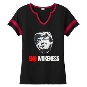 End Wokeness Conservative Political Humor Trump 2024 Funny Ladies Halftime Notch Neck Tee