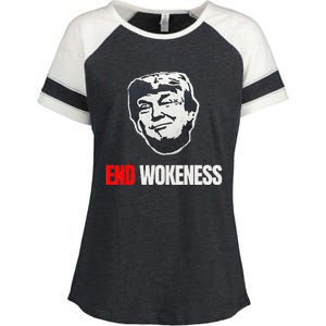 End Wokeness Conservative Political Humor Trump 2024 Funny Enza Ladies Jersey Colorblock Tee