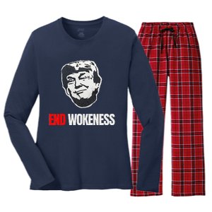 End Wokeness Conservative Political Humor Trump 2024 Funny Women's Long Sleeve Flannel Pajama Set 