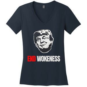 End Wokeness Conservative Political Humor Trump 2024 Funny Women's V-Neck T-Shirt