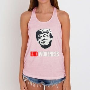 End Wokeness Conservative Political Humor Trump 2024 Funny Women's Knotted Racerback Tank